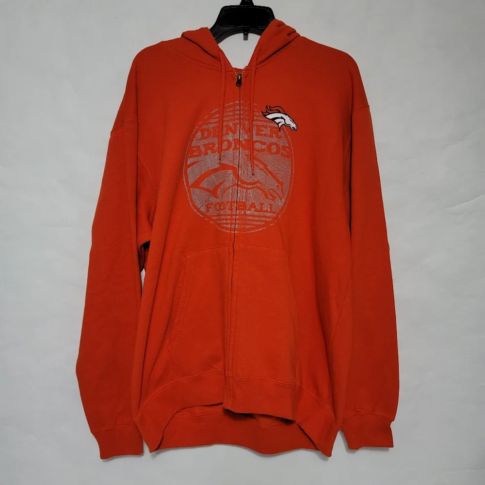 Majestic Denver Broncos Hoodie Sweatshirt Men's Sz XL Orange Hooded Pullover NFL